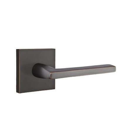 Emtek Helios Lever Left Hand 2-3/8 in Backset Privacy w/Square Rose for 1-1/4 in to 2 in Door 5210HLOUS10BLH